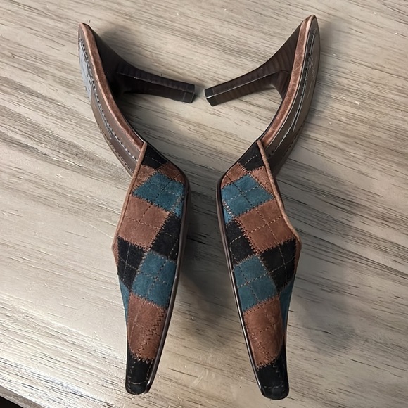 PAOLO PATCHWORK  LEATHER CLOSED TOE SLIDE HEELS VINTAGE SIZE 7 - Picture 9 of 16